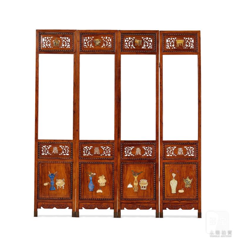 清 黄花梨嵌百宝挂屏（四扇）